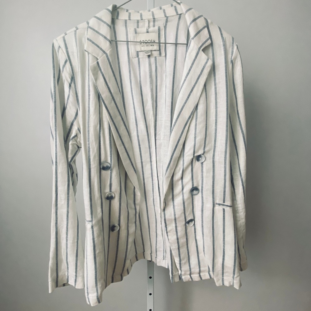 STOOSH Linen Viscose Blend Striped Double Breasted Blazer Women's Size L